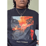 Black woman in Juneteenth graphic tee